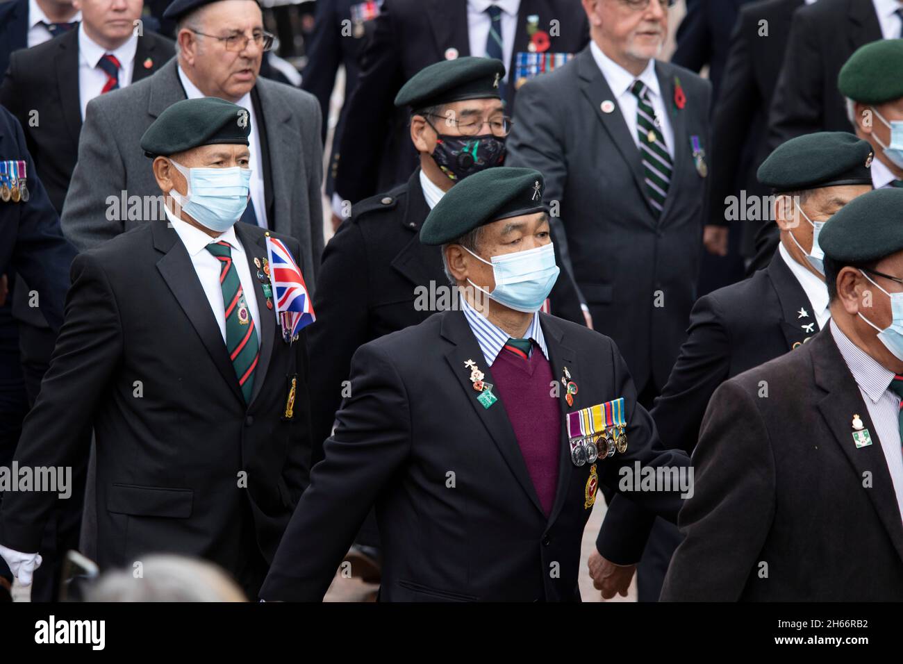 The 100th Bedworth armistice parade taking place on November 11th 2021. Pictured Gurkhas taking part in the parade. Stock Photo