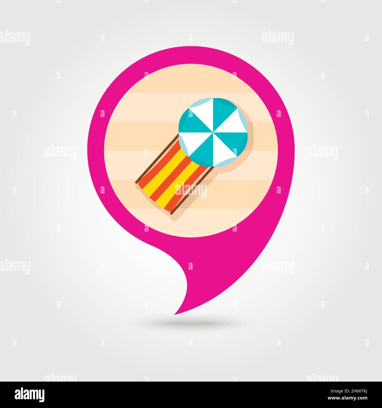 Beach chaise lounge with umbrella vector pin map icon. Map pointer ...