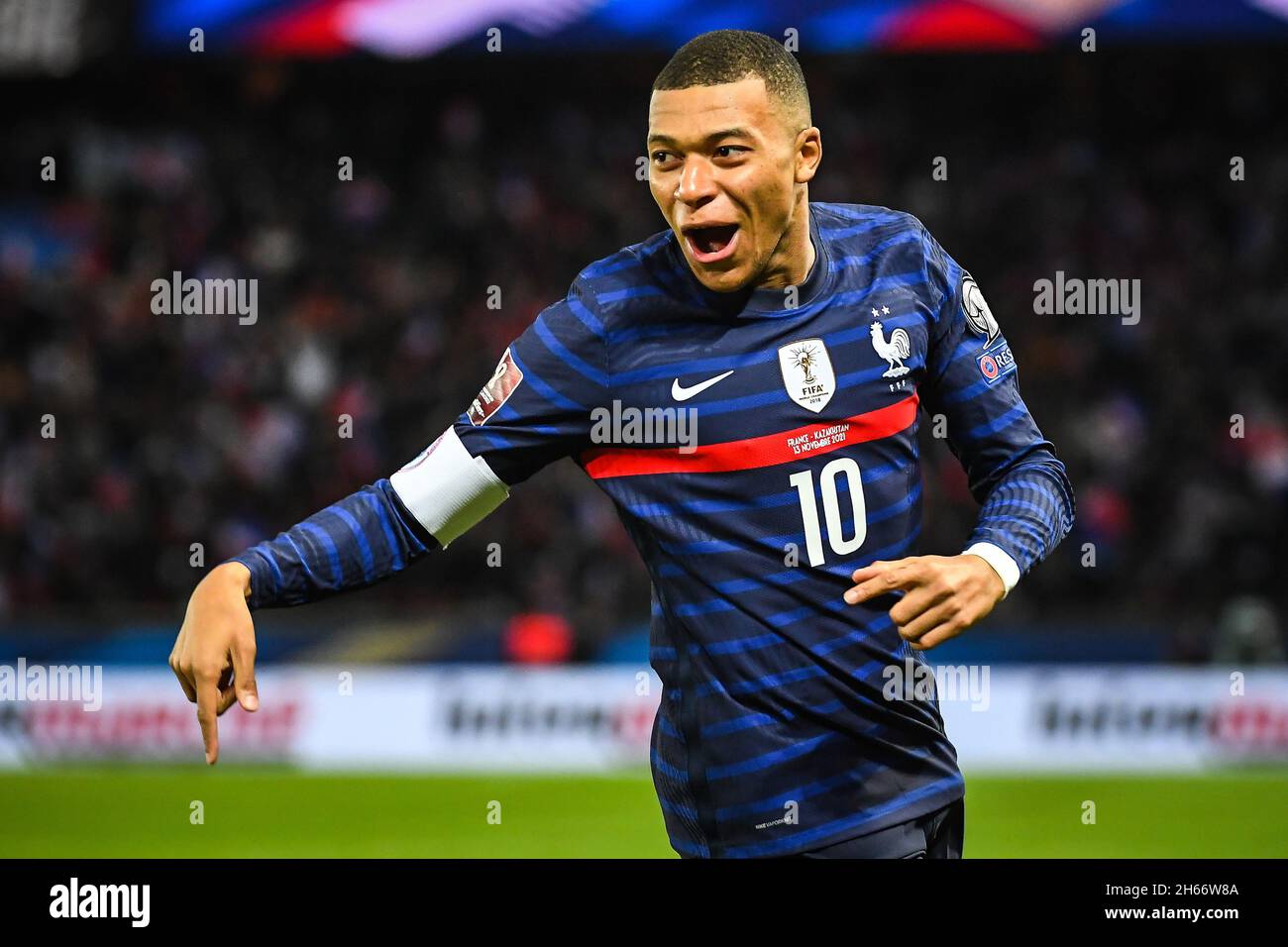 Creteil, France, France. 13th Nov, 2021. Kylian MBAPPE of France celebrates his goal during the FIFA World Cup Qualification 2022 Group D match between France and Kazakhstan at Parc des Princes stadium on November 13, 2021 in Paris, France. (Credit Image: © Matthieu Mirville/ZUMA Press Wire) Stock Photo