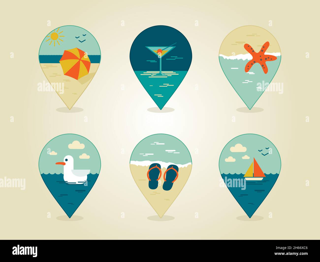 pin map icons summer set eps 10 Stock Vector