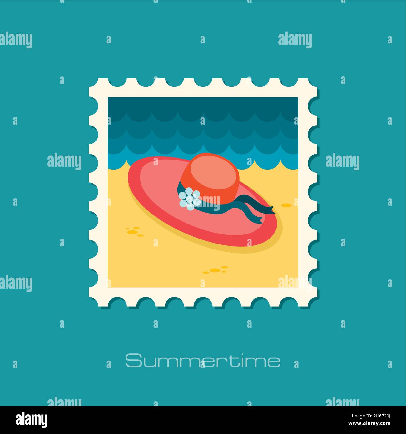 Beach hat flat stamp, vector illustration eps 10 Stock Vector