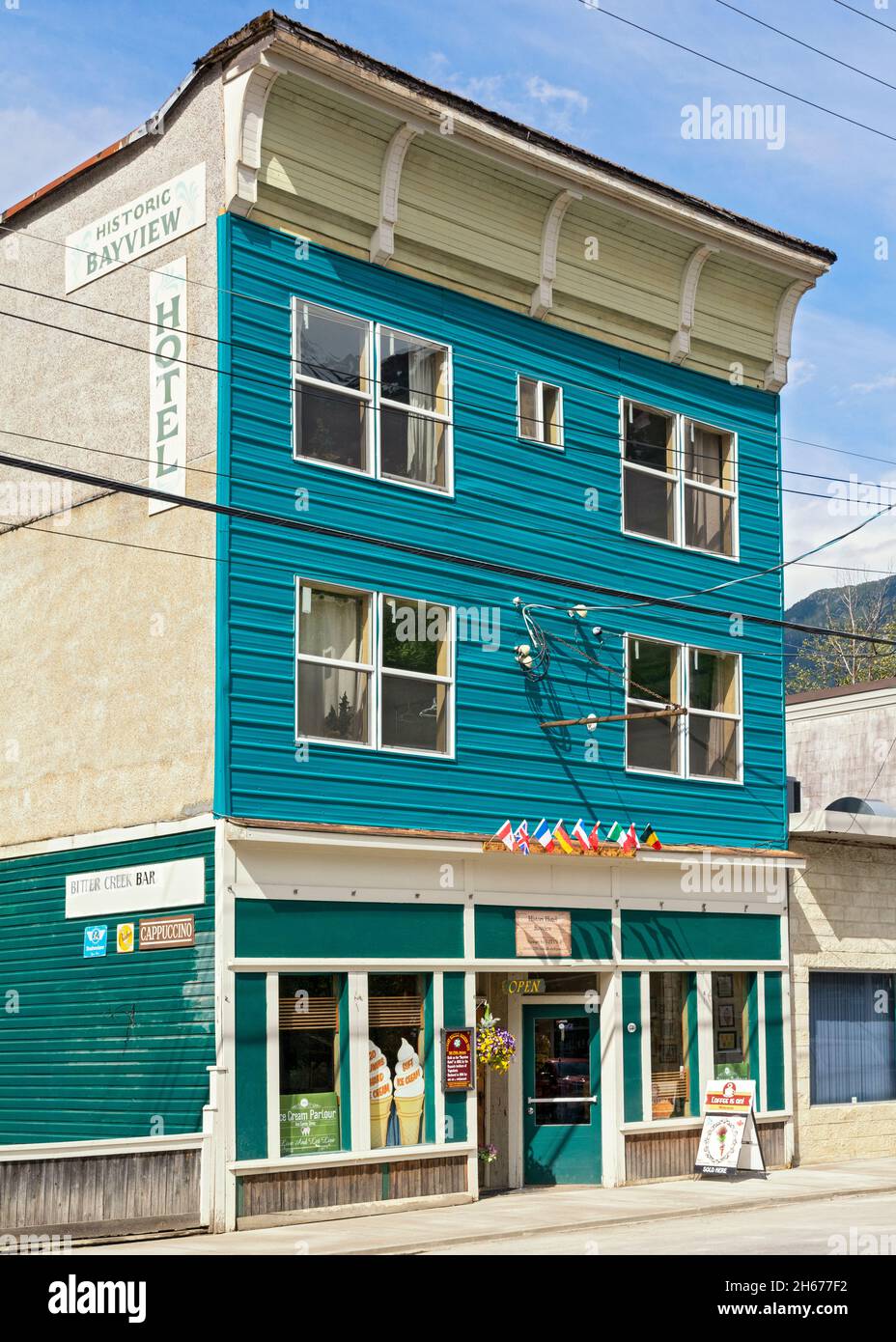 Canada, British Columbia, Stewart, downtown, Historic Bayview Hotel, ice cream parlor Stock Photo