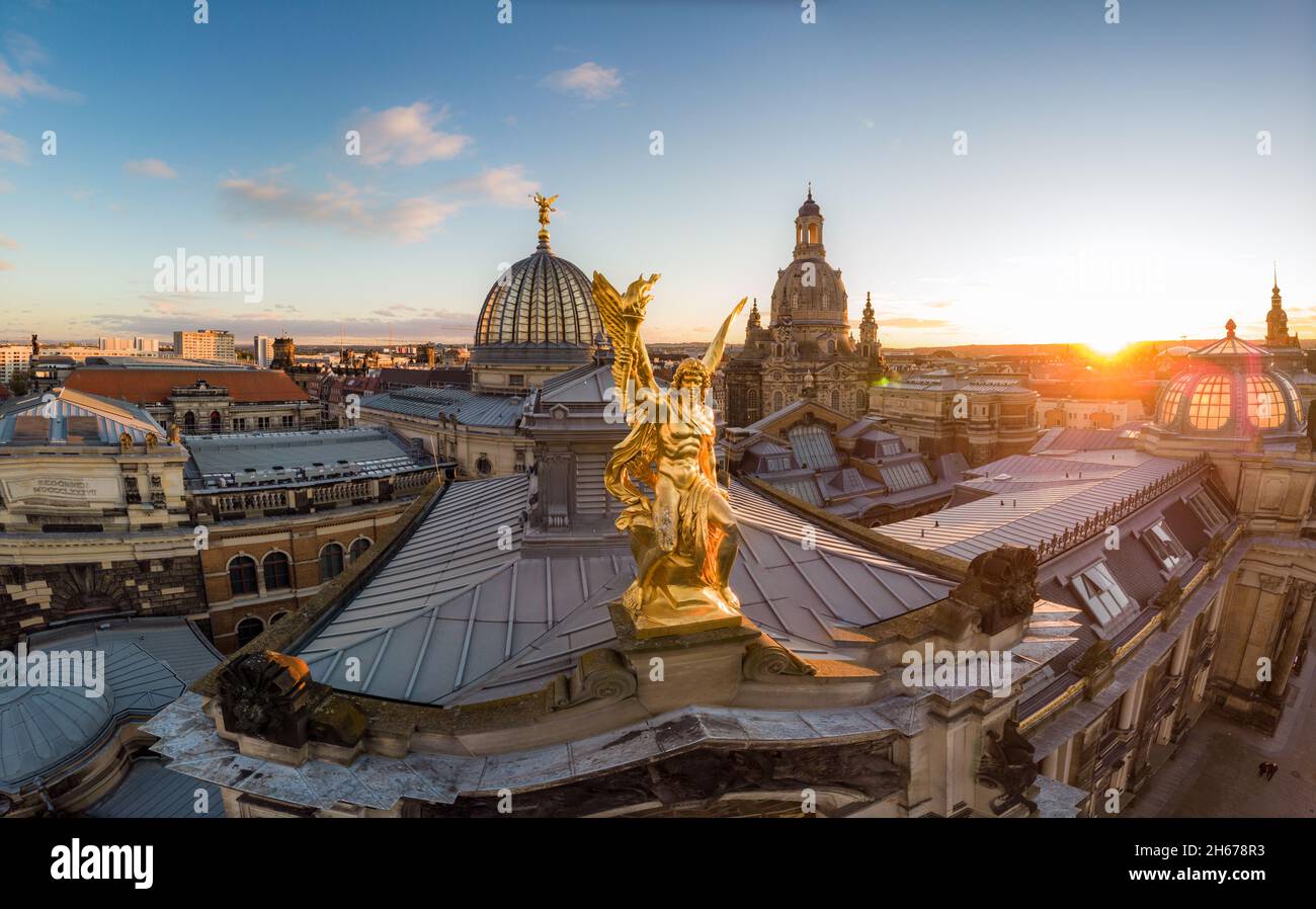 Aerial View of the Old City of Dresden at Sunset Stock Photo