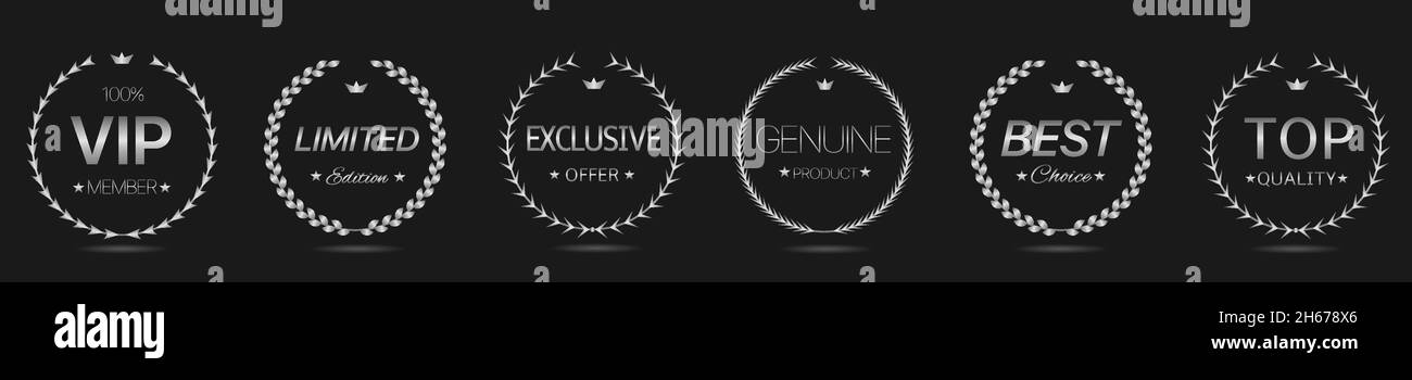 Vip member Silver laurel wreath label set Stock Vector Image & Art - Alamy