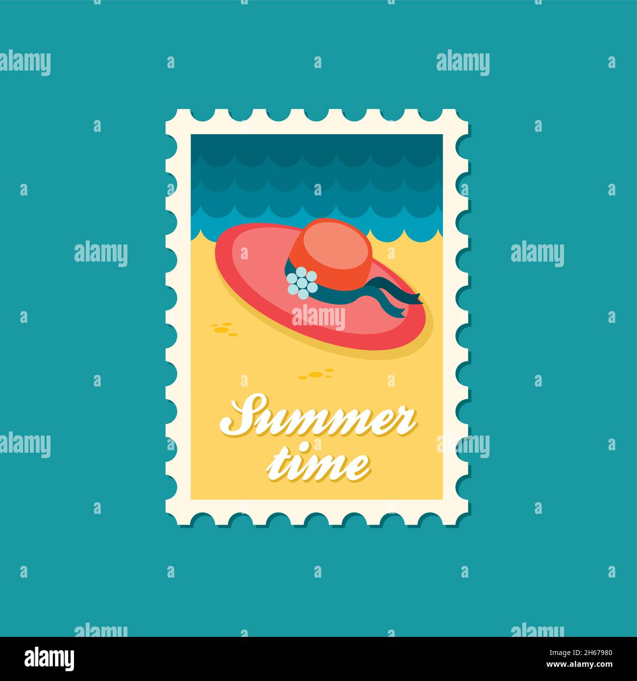 Beach hat flat stamp, vector illustration eps 10 Stock Vector