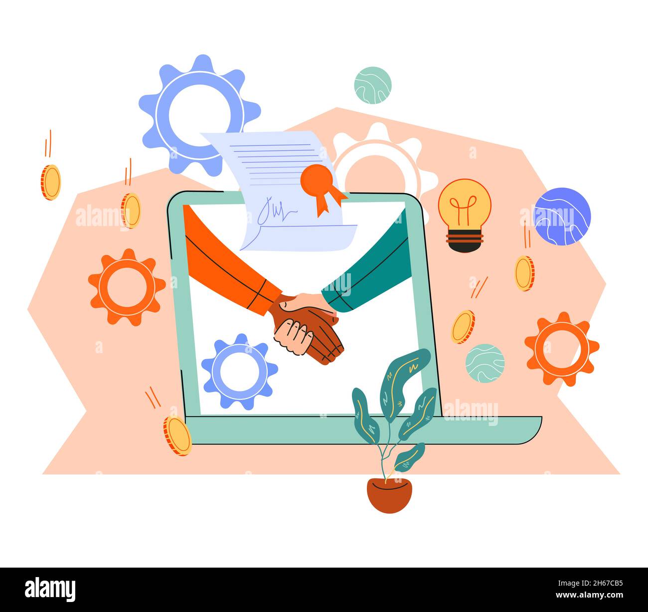 Business smart contract online agreement. Online deal, cartoon vector ...