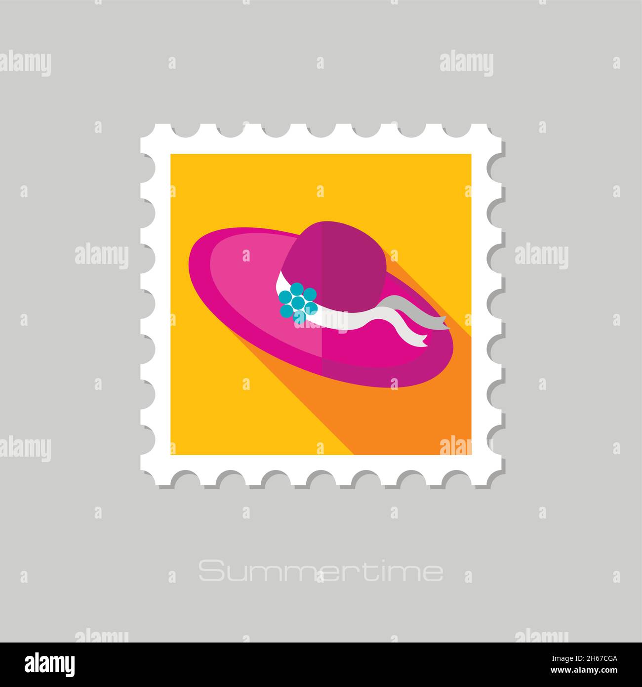 Beach Hat flat stamp with long shadow, eps 10 Stock Vector