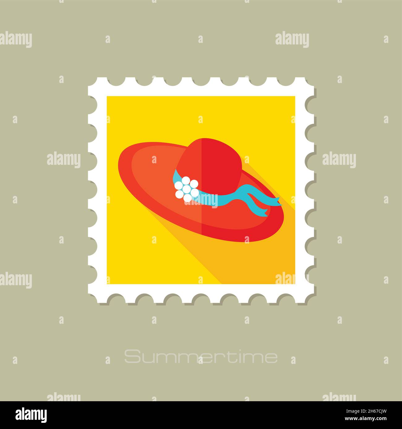Beach Hat flat stamp with long shadow, eps 10 Stock Vector