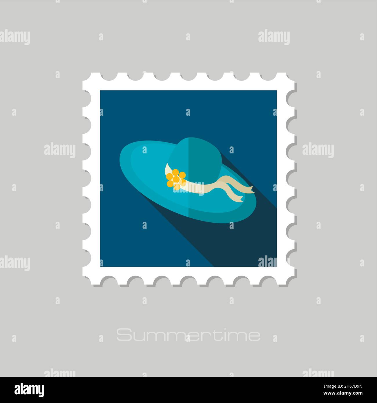 Beach hat vector flat stamp with long shadow. Beach. Summer. Summertime. Vacation, eps 10 Stock Vector