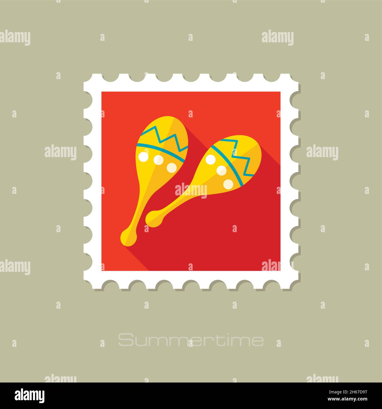 Maracas flat stamp with long shadow, eps 10 Stock Vector