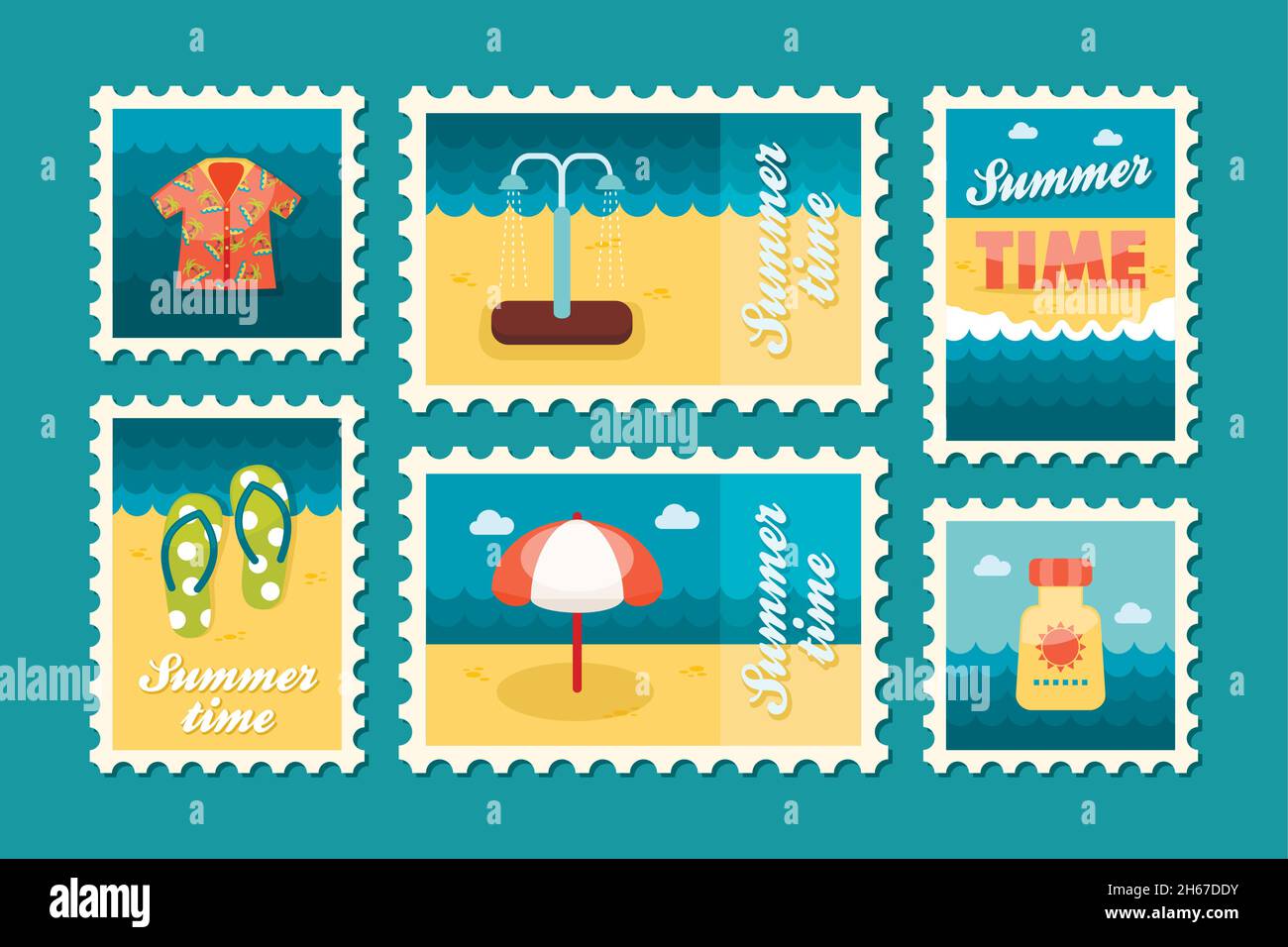 Beach vector stamp set. Summer time postmark. Vacation, eps 10 Stock