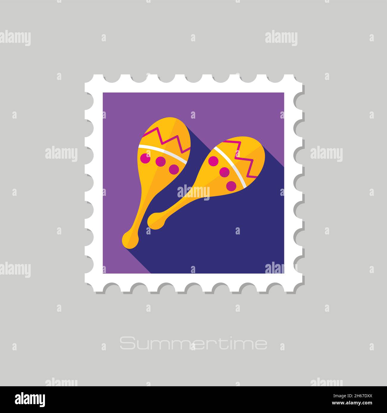 Maracas flat stamp with long shadow, eps 10 Stock Vector