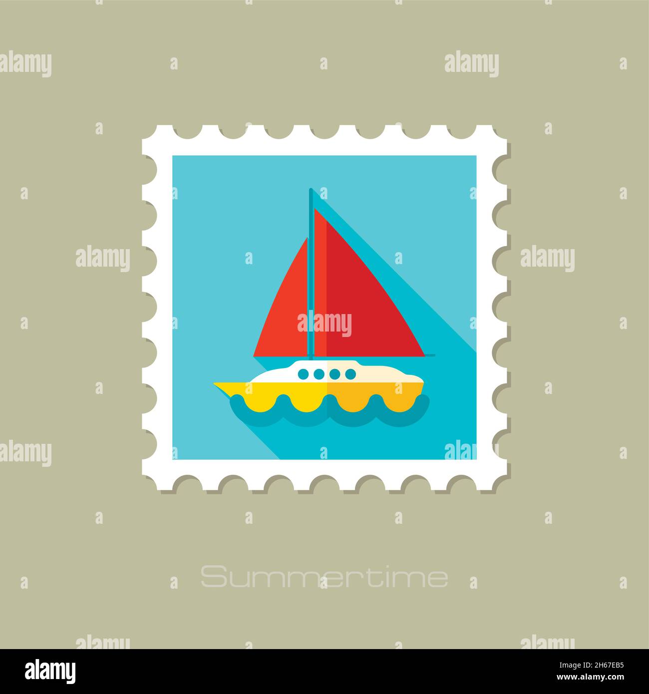 Boat with a Sail flat stamp with long shadow, eps 10 Stock Vector Image ...