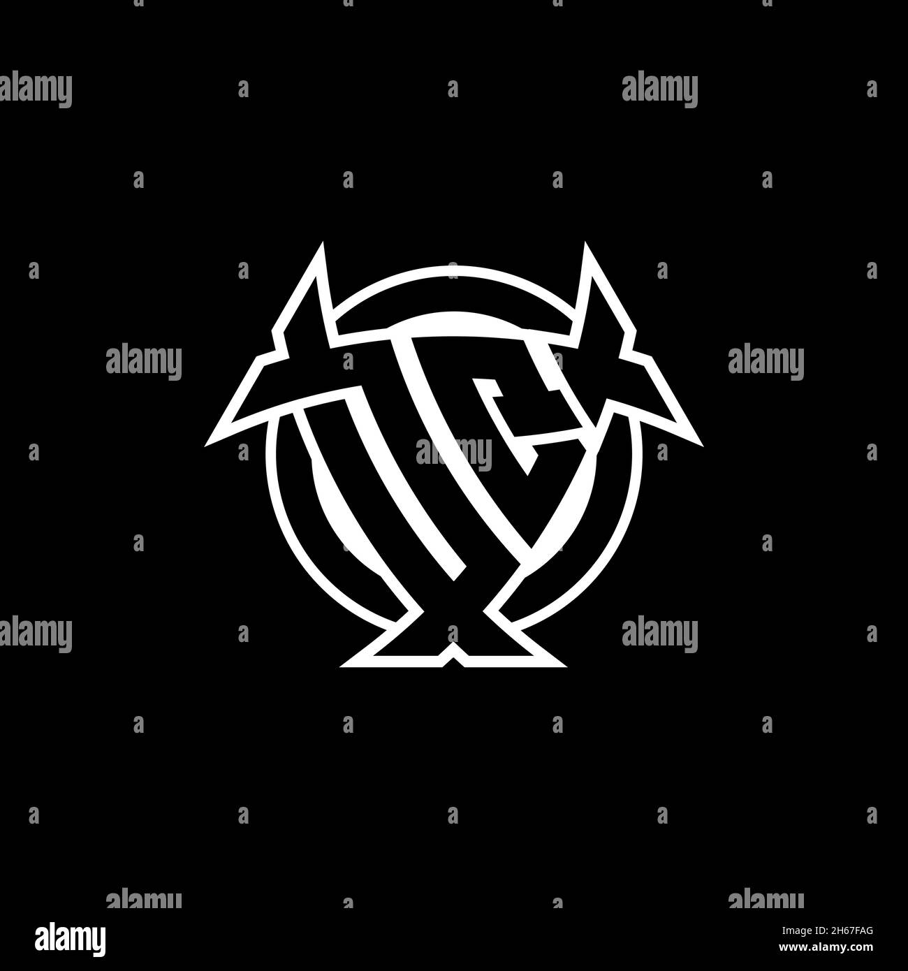 DQ Monogram logo letter with triangle shield and circle shape style ...