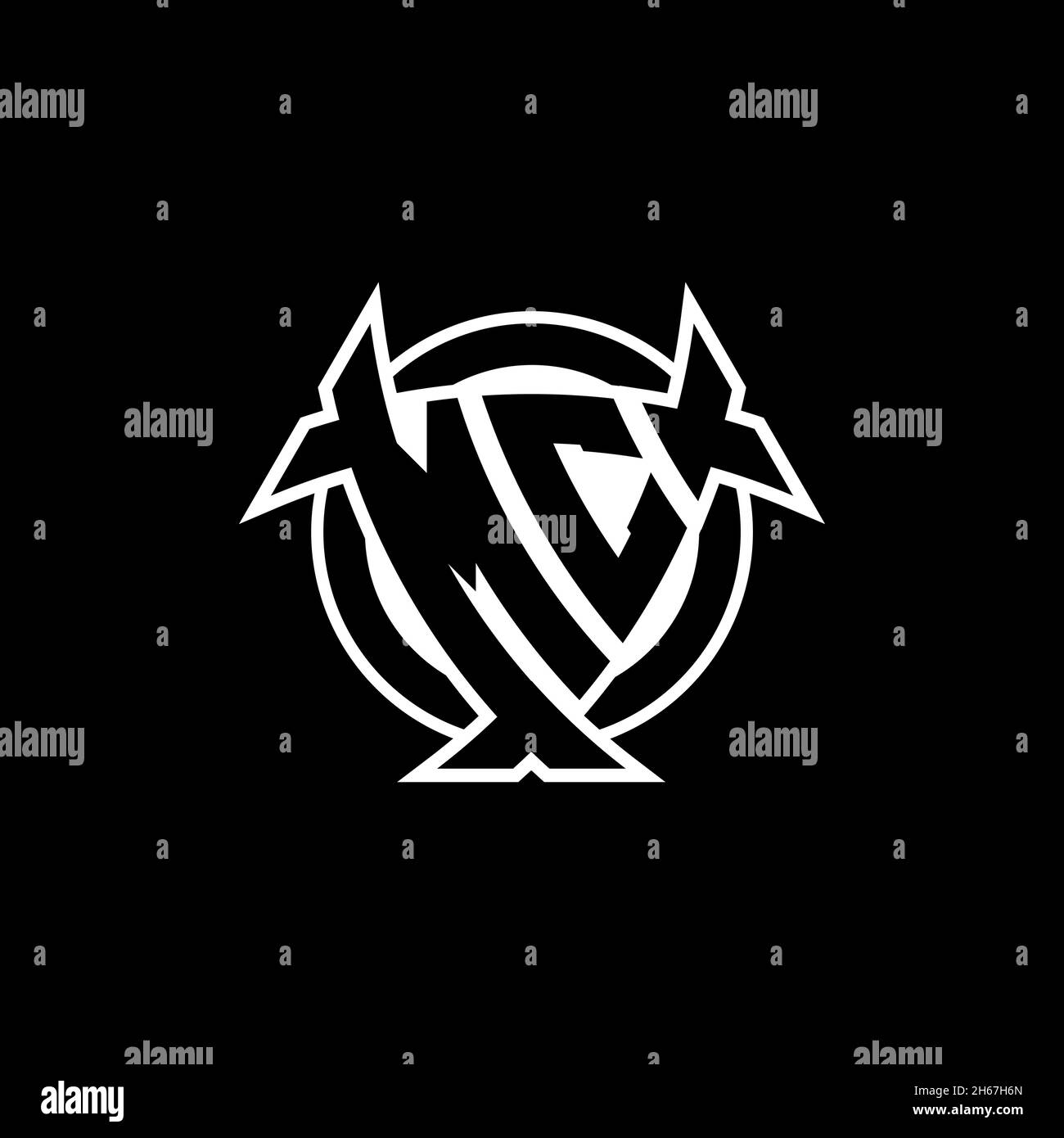MC Monogram logo letter with triangle shield and circle shape style ...