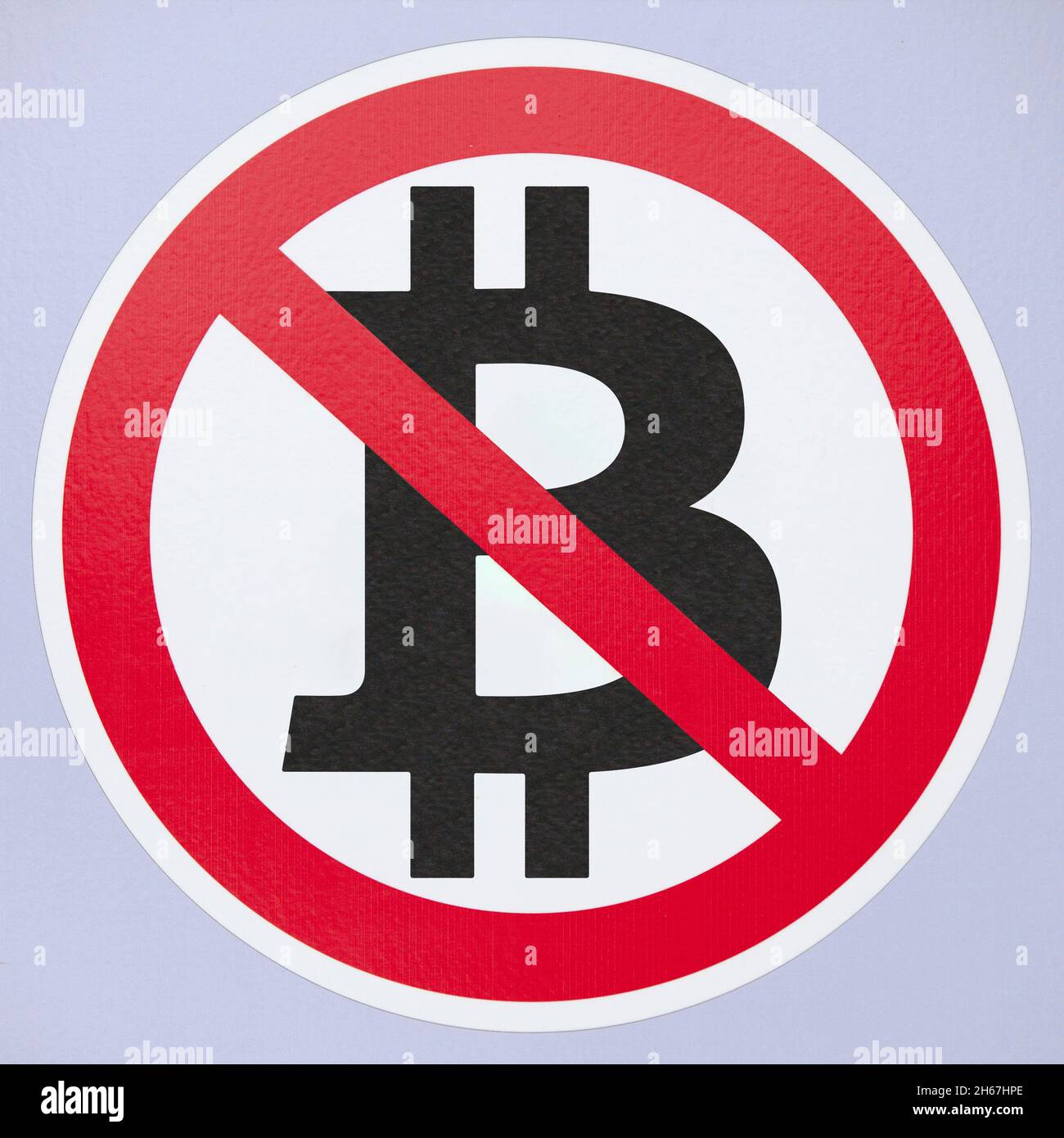 Close up on a No Bitcoin Sign. Stock Photo