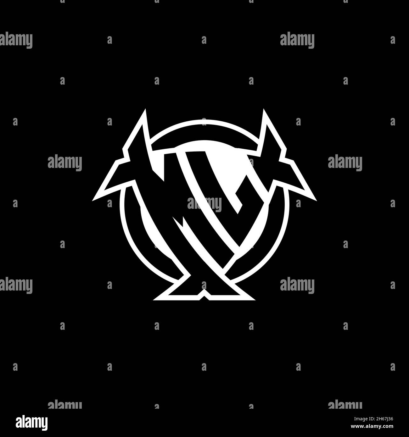 ML Monogram logo letter with triangle shield and circle shape style ...