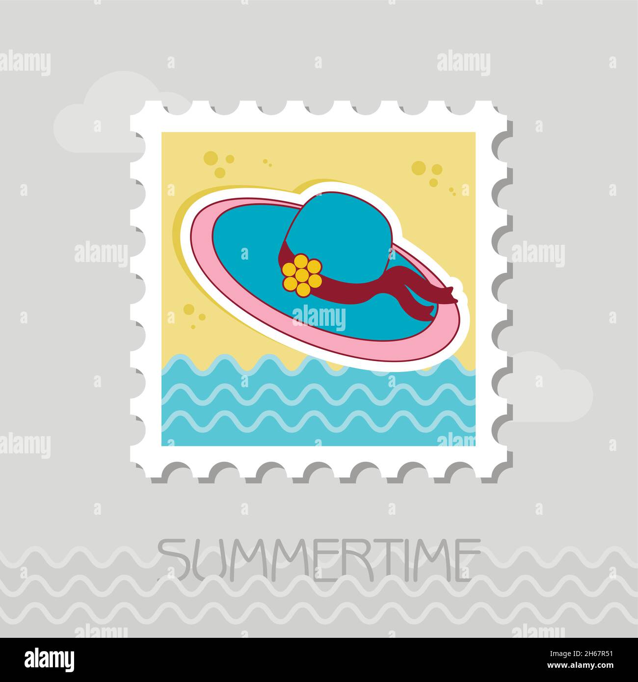 Beach hat flat stamp. Beach. Summer. Summertime. Vacation, eps 10 Stock Vector