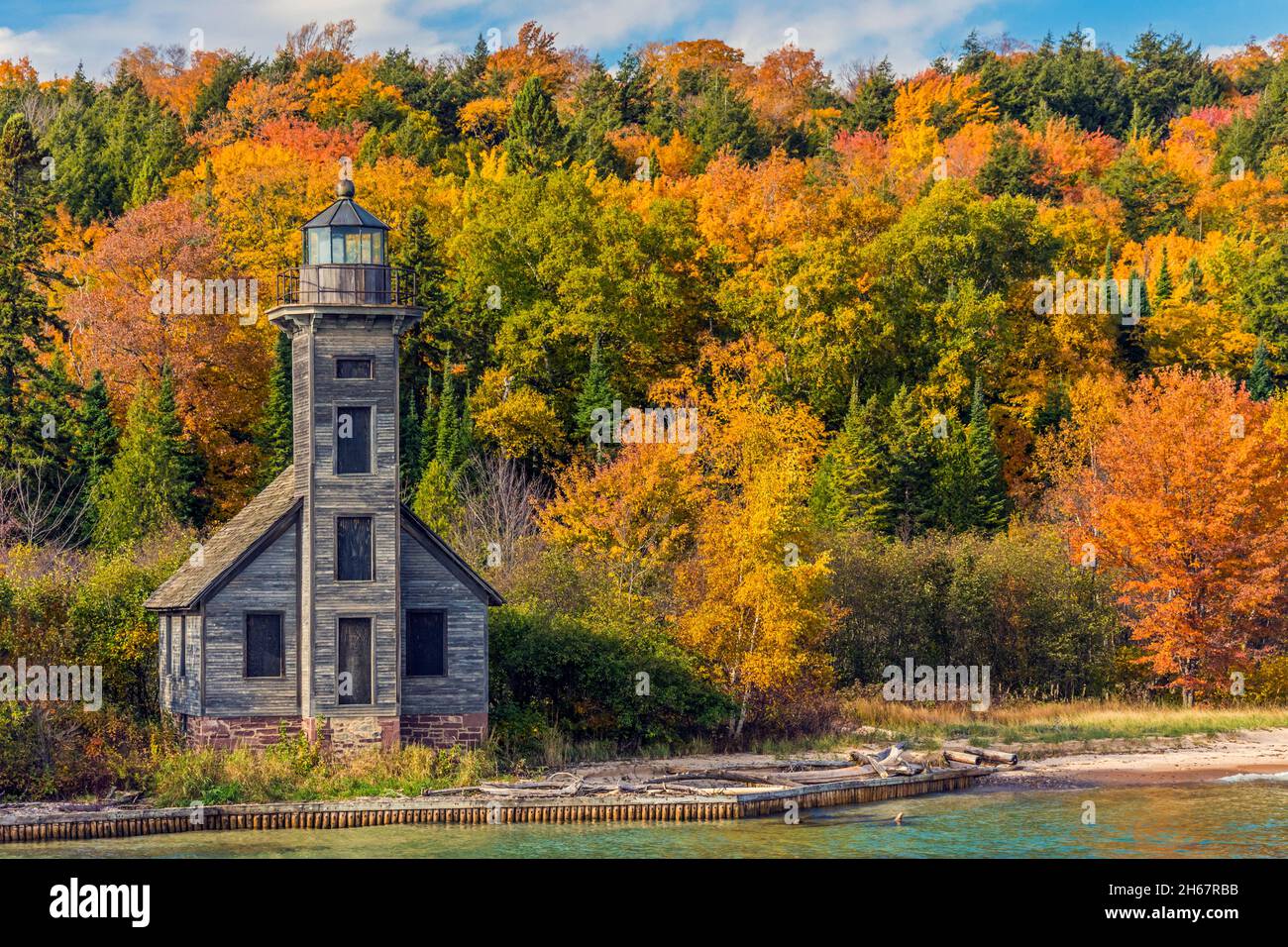 Picture Rock Boat Cruise; Munising, Michigan; East Channel Lighthouse on Grand Island Stock Photo