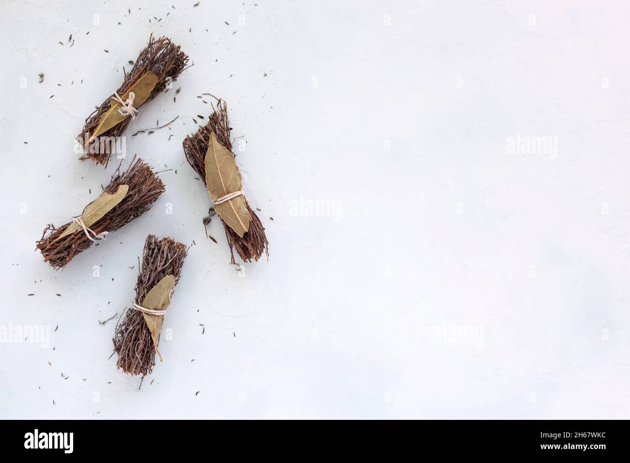 dry bouquet garni on the white background, copyspace Stock Photo Alamy
