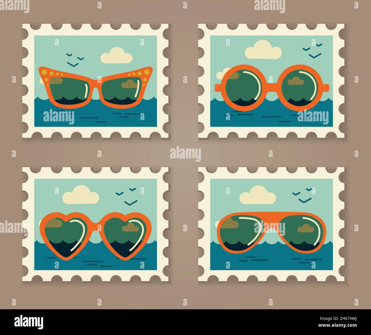 Summer stamps glasses vector set eps 10 Stock Vector