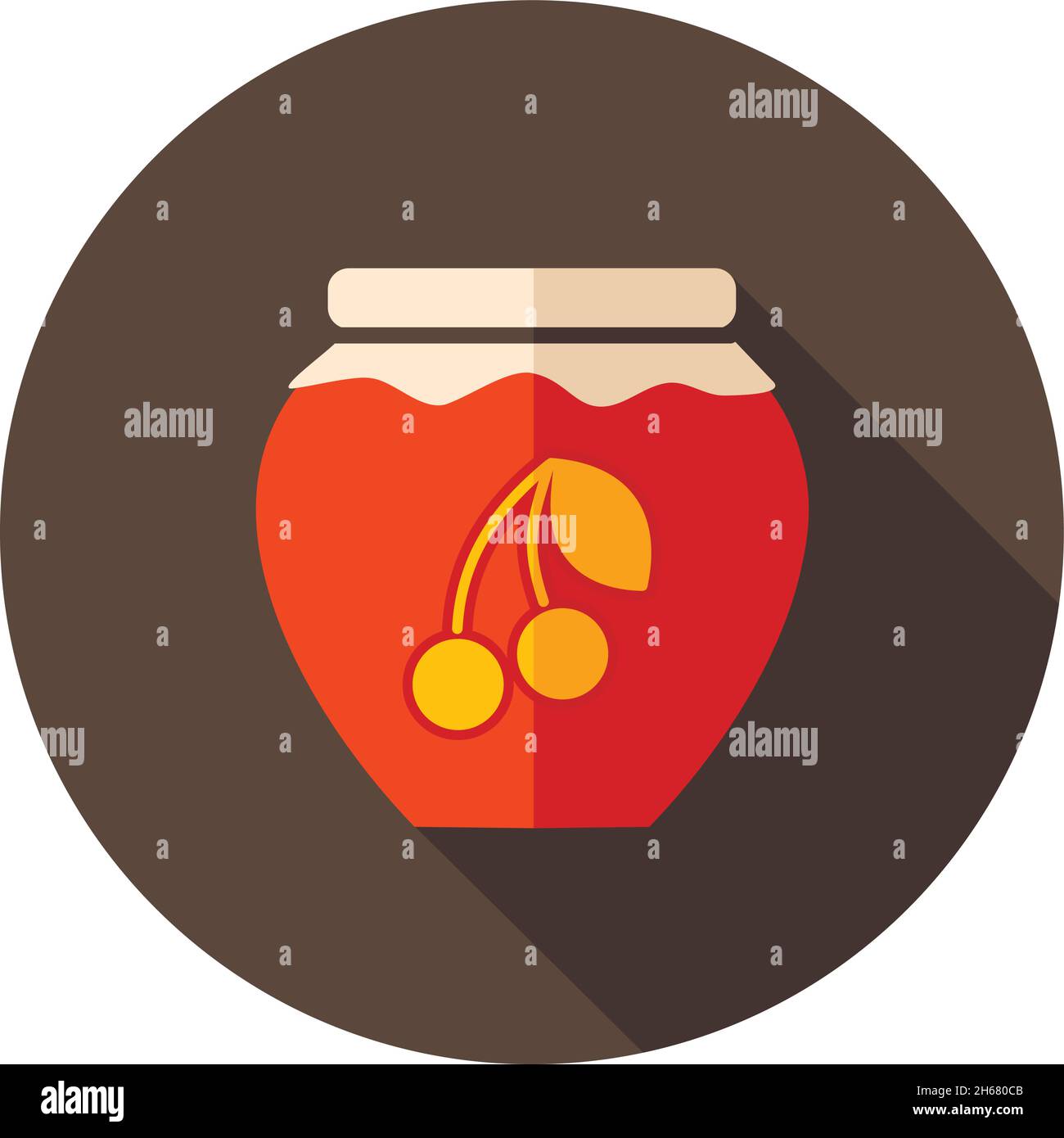 Cherry jam jar flat icon with long shadow, eps 10 Stock Vector