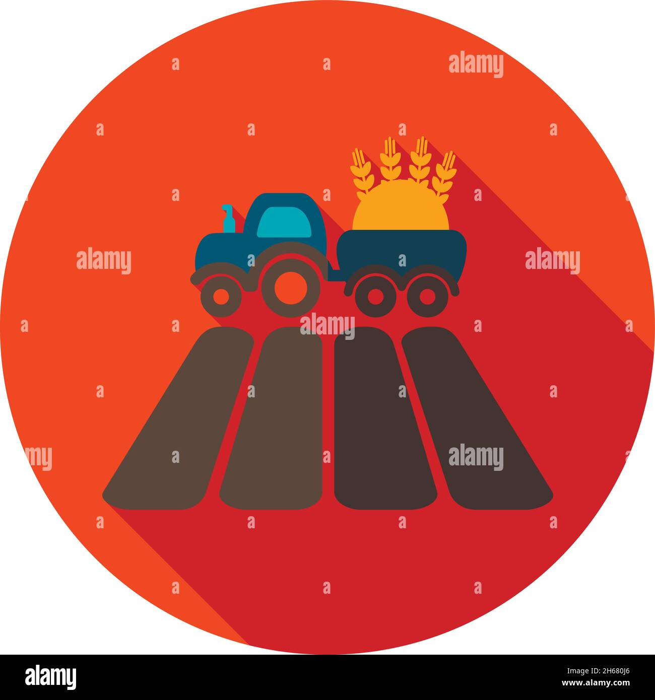 Tractor on field flat icon with long shadow, eps 10 Stock Vector Image ...