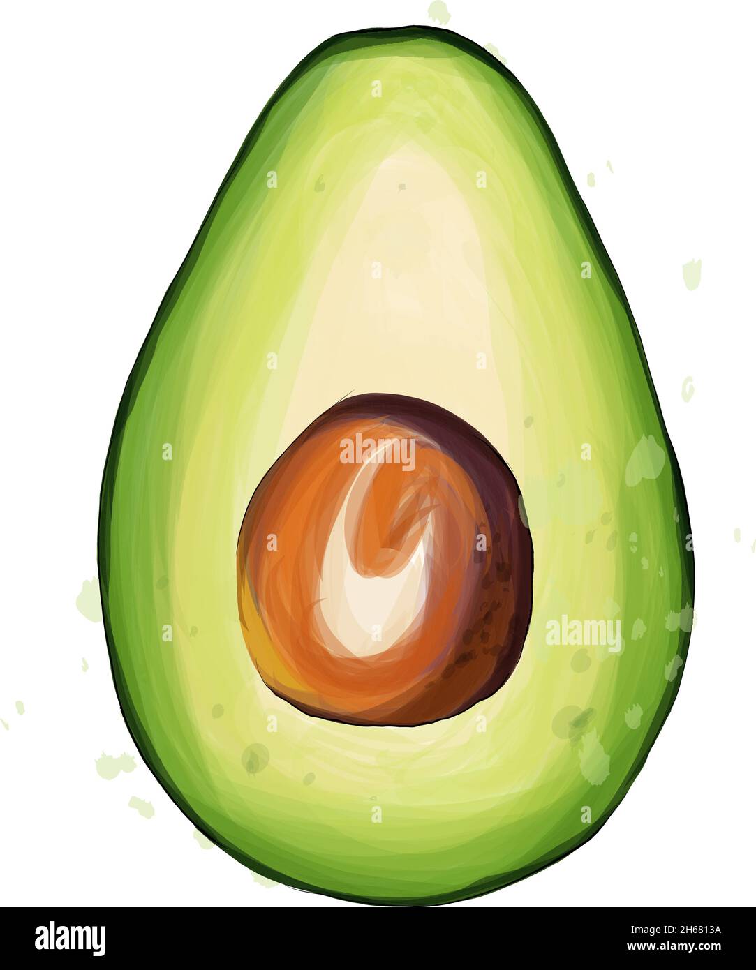Avocado slice from multicolored paints. Splash of watercolor, colorful