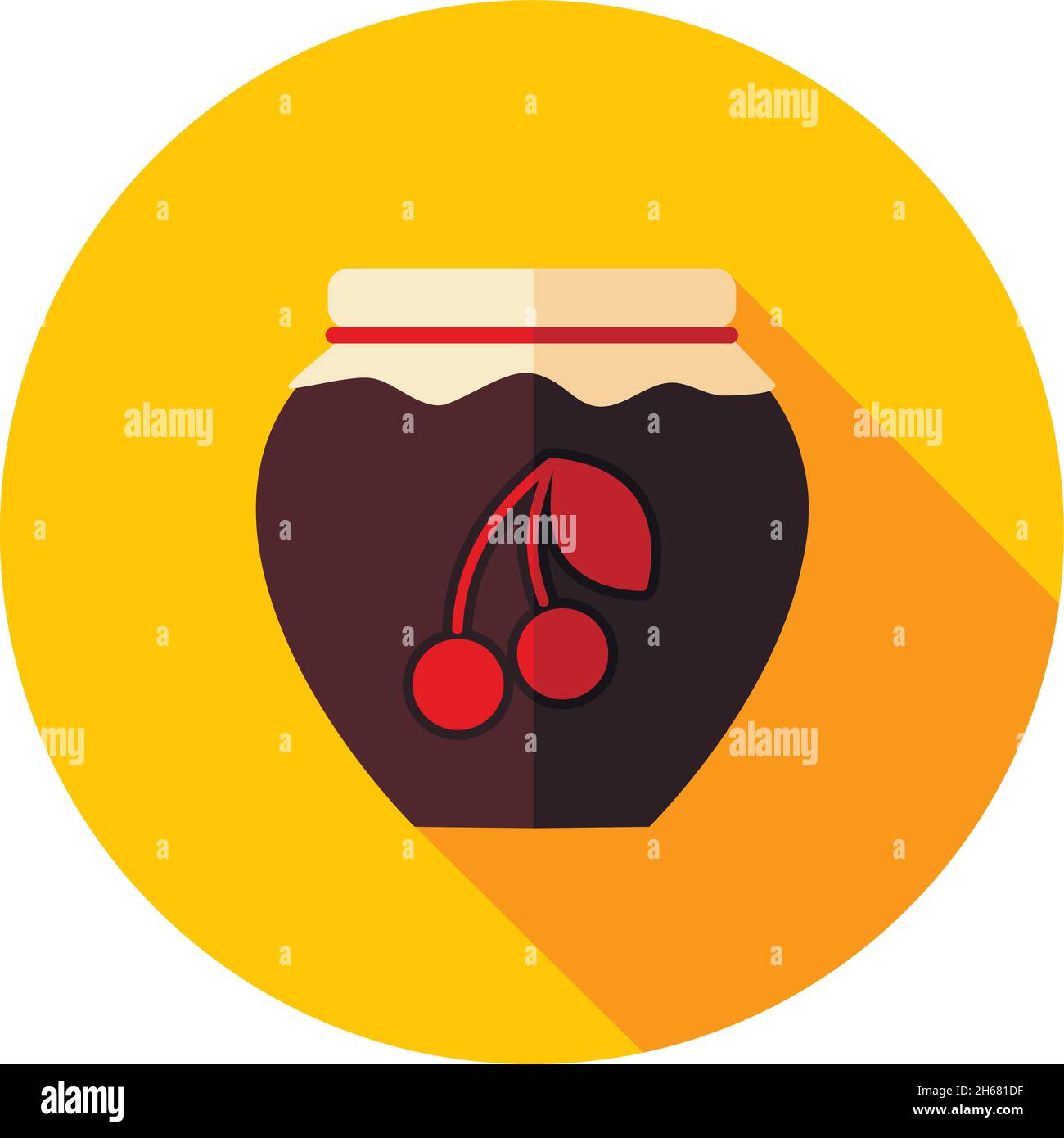 Cherry jam jar flat icon with long shadow, eps 10 Stock Vector