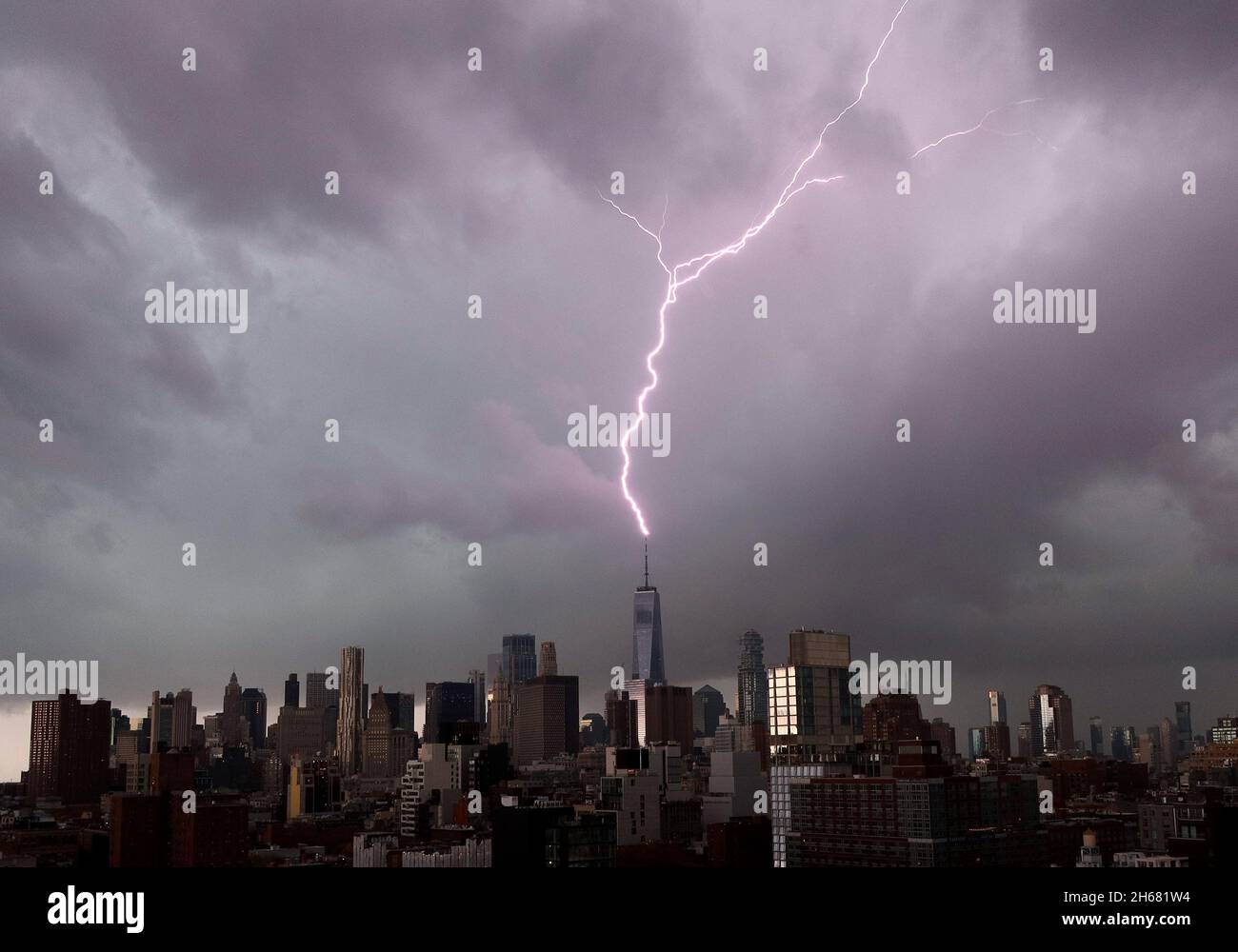 New York, United States. 13th Nov, 2021. A bolt of lightning hits the ...