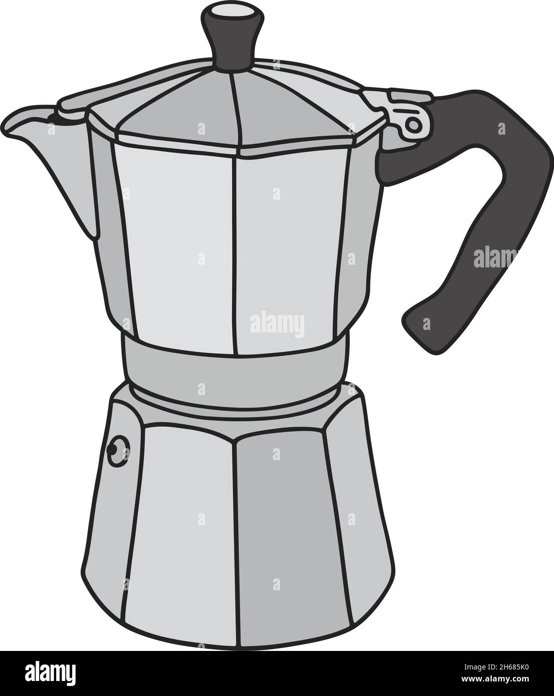 the vectorized hand drawing of a classic metal espresso maker Stock Vector