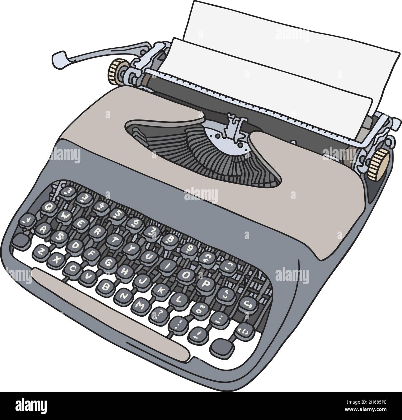 The vectorized hand drawing of a retro sutcase typewriter Stock Vector