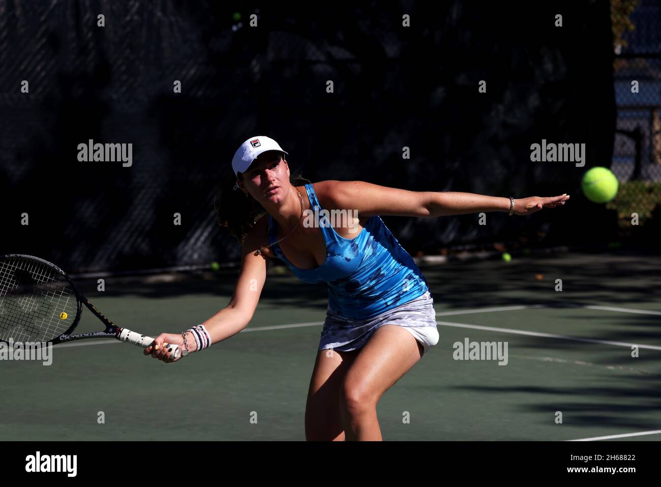 Tennis pro Marina Oetiker, playing at the Downtown Tennis Club, in New York City, 10/21/2021  Model Released Stock Photo