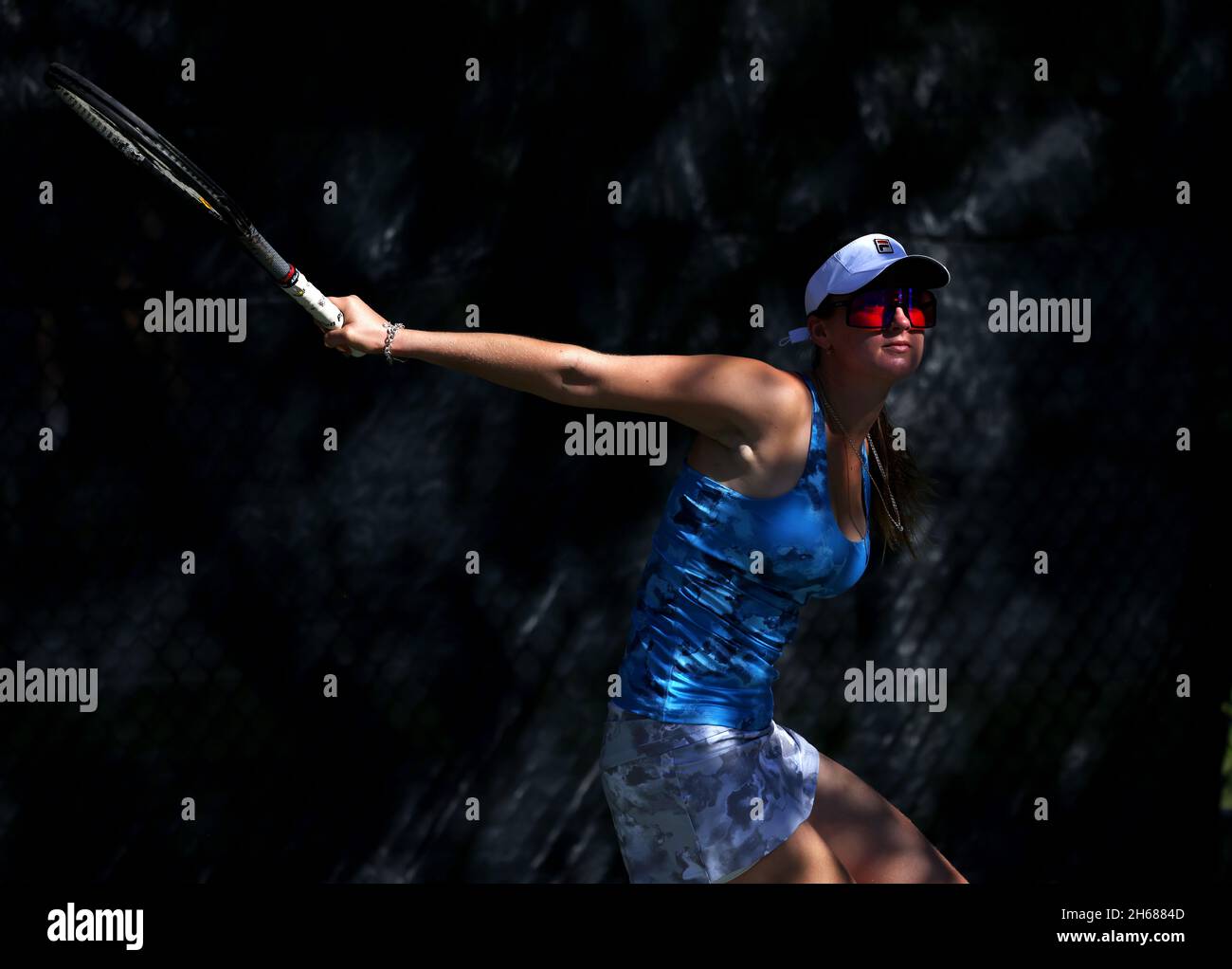 Tennis pro Marina Oetiker, playing at the Downtown Tennis Club, in New York City, 10/21/2021  Model Released Stock Photo