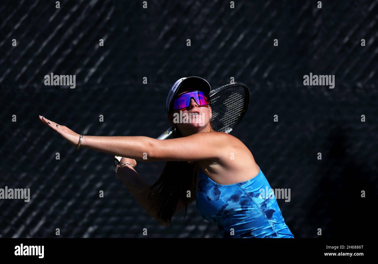 Tennis pro Marina Oetiker, playing at the Downtown Tennis Club, in New York City, 10/21/2021  Model Released Stock Photo