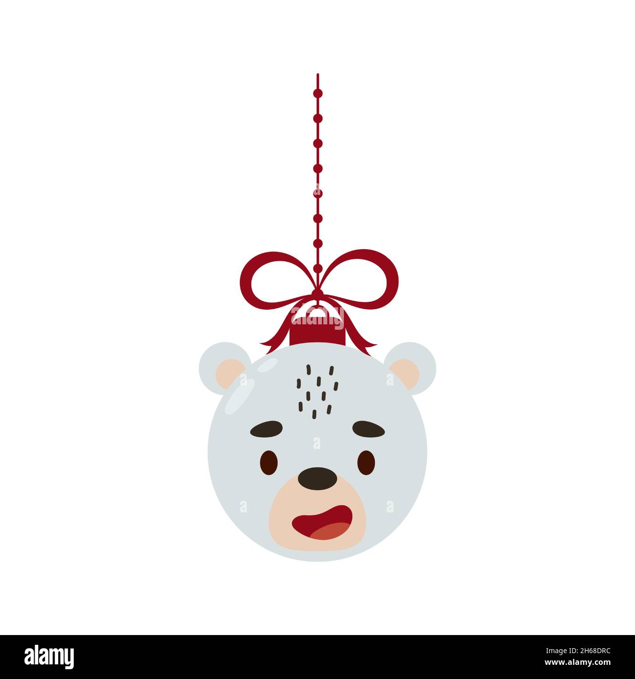 Merry Christmas and new year ball with cute polar bear. Cartoon winter ...