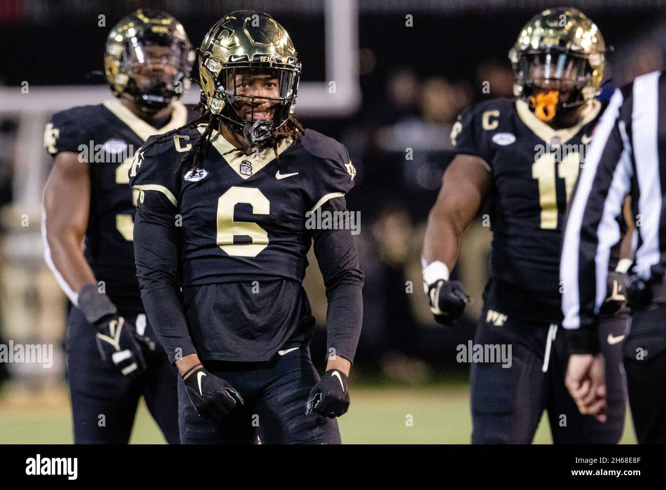 November 13, 2021 Wake Forest Demon Deacons defensive back Ja'Sir Taylor (6) celebrates his