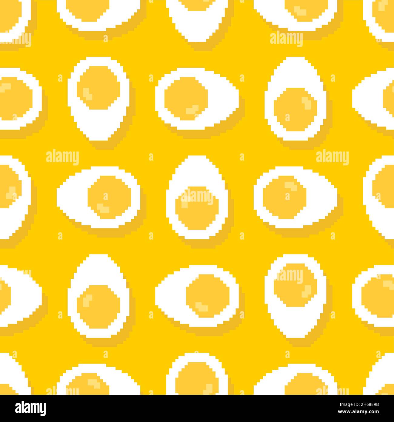 Boiled egg pixel art pattern seamless. Half an egg 8 bit background. pixelated food vector texture Stock Vector