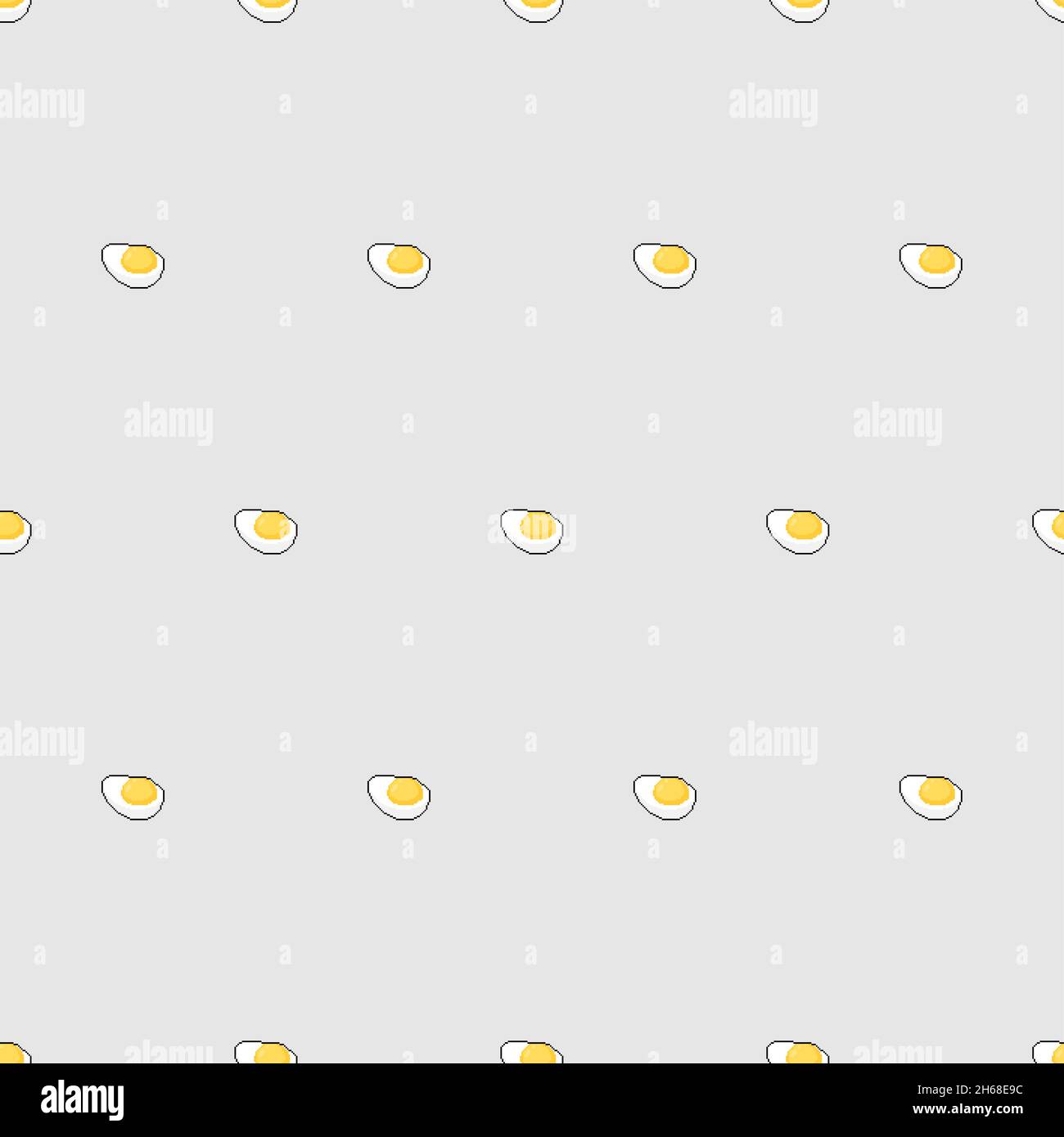 Boiled egg pixel art pattern seamless. Half an egg 8 bit background. pixelated food vector texture Stock Vector