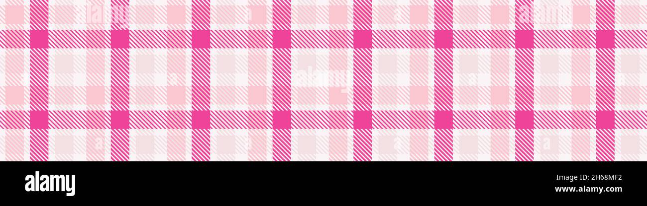 Girly pink seamless plaid vector border. Gingham bright color checker ...