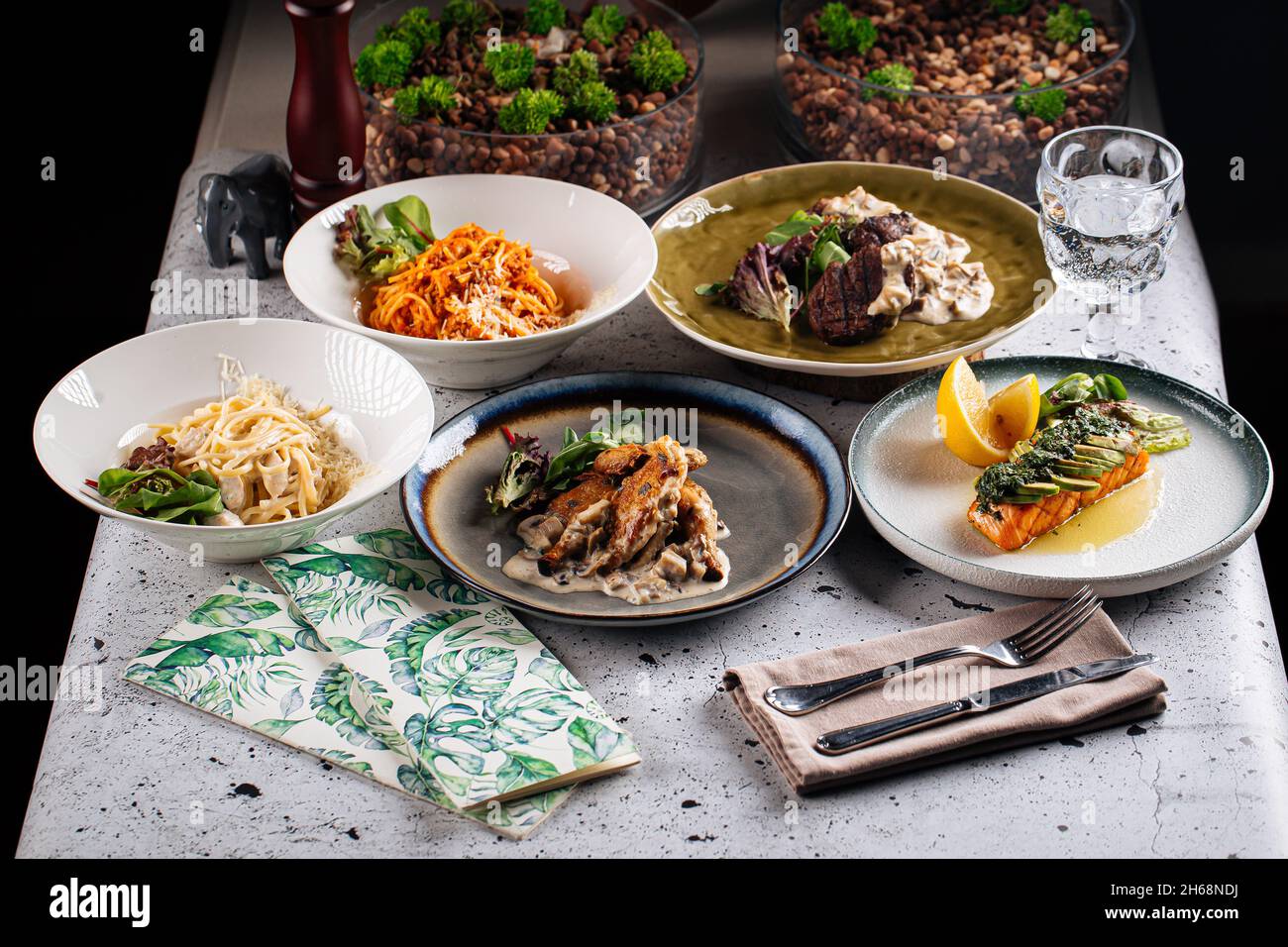 Set of different gourmet mediterranean dishes Stock Photo Alamy