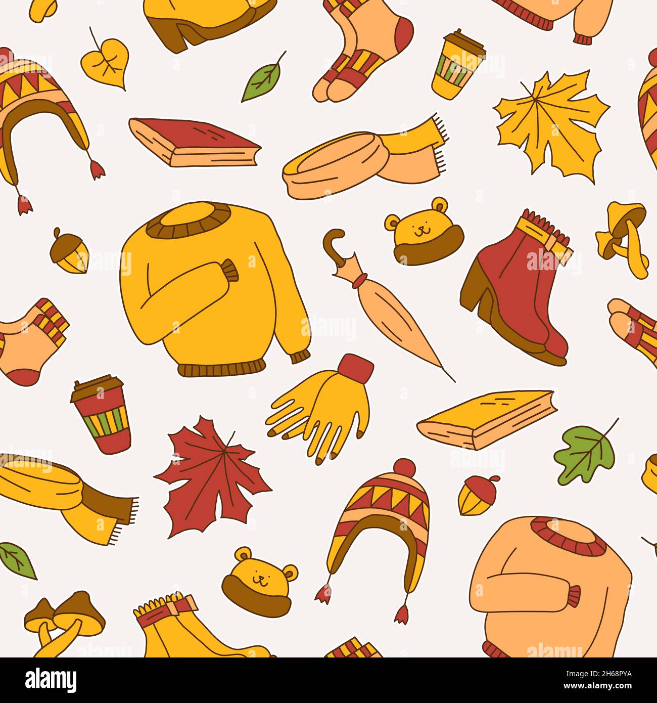 set of icons symbolizing autumn, bright cartoon style, vector ...