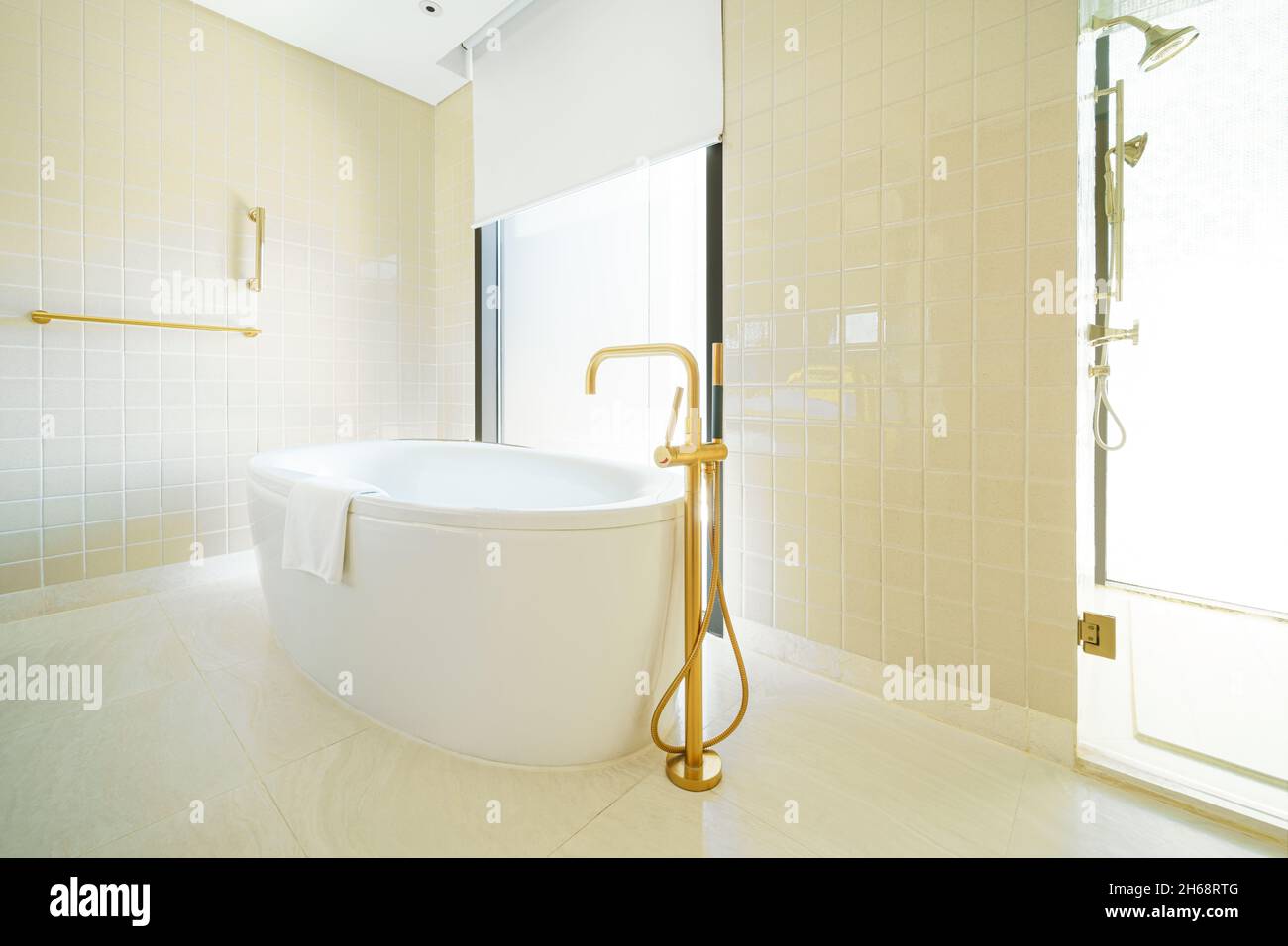 bathtub in luxury bathroom ceramic tile design Stock Photo Alamy