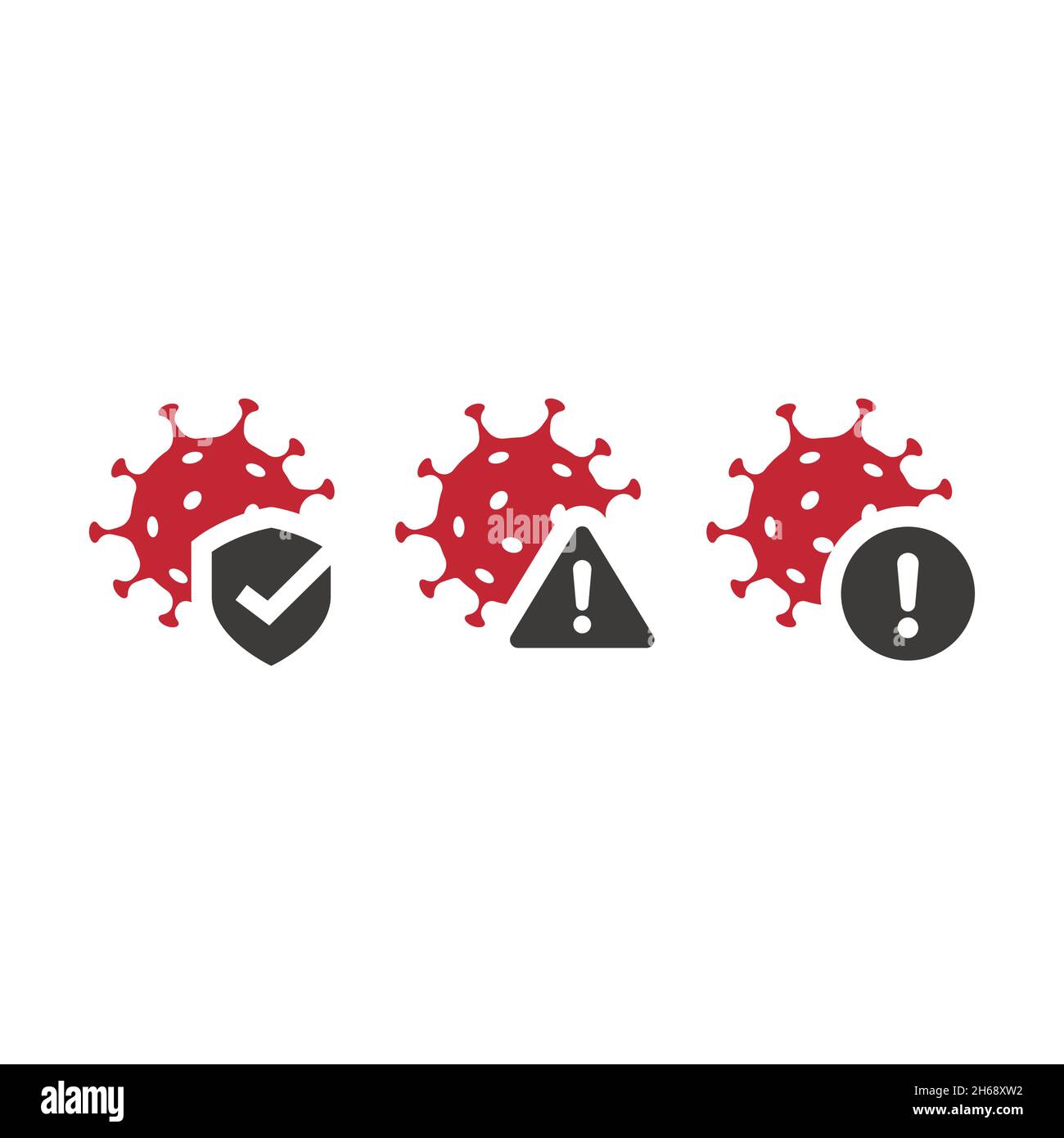 Covid-19 virus with shield and exclamation mark. Coronavirus vector icon. Stock Vector