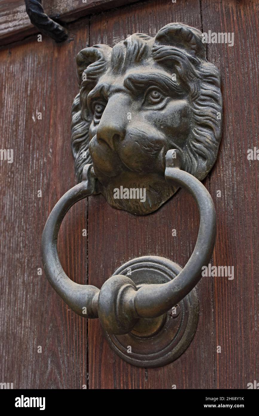 Traditional bronze knocker. Quart de les Valls. Comunitat Valenciana. Stock Photo