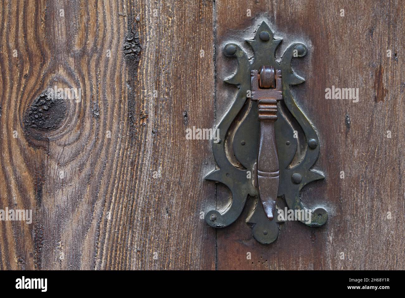 Traditional iron knocker. Quart de les Valls. Comunitat Valenciana. Stock Photo
