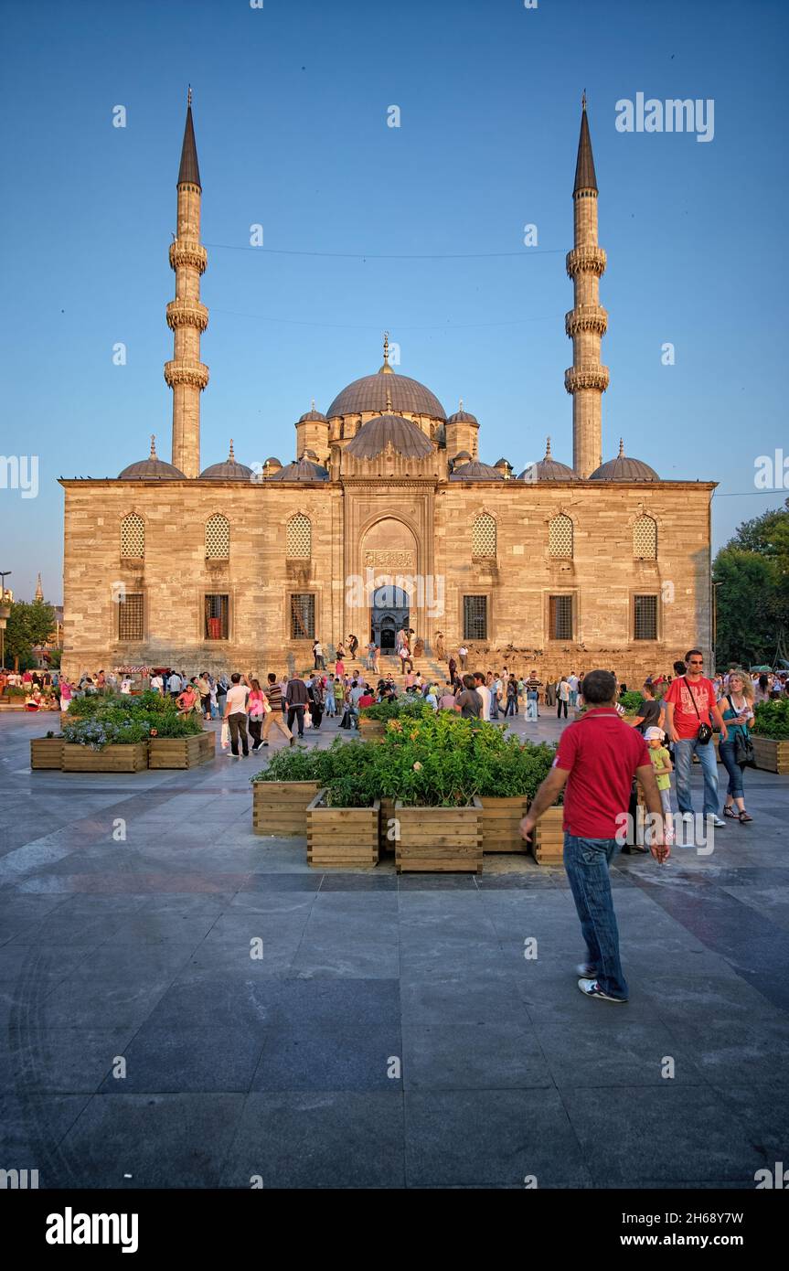 history and religion of Turkey in Istanbul the imperial ottoman Yeni Mosque in Eminonu district at the evening Stock Photo
