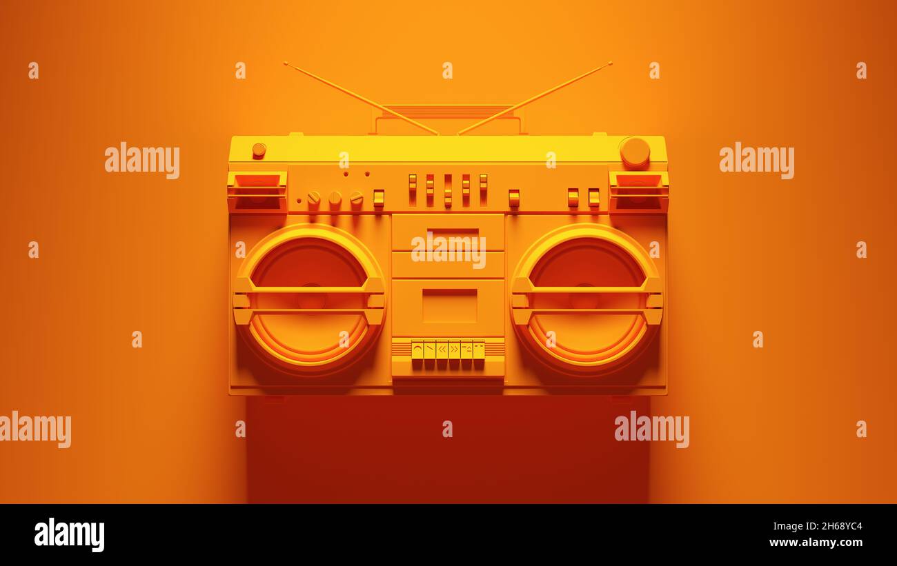 Orange Boombox Post-Punk Stereo with Vibrant Orange Background 3d illustration render Stock Photo