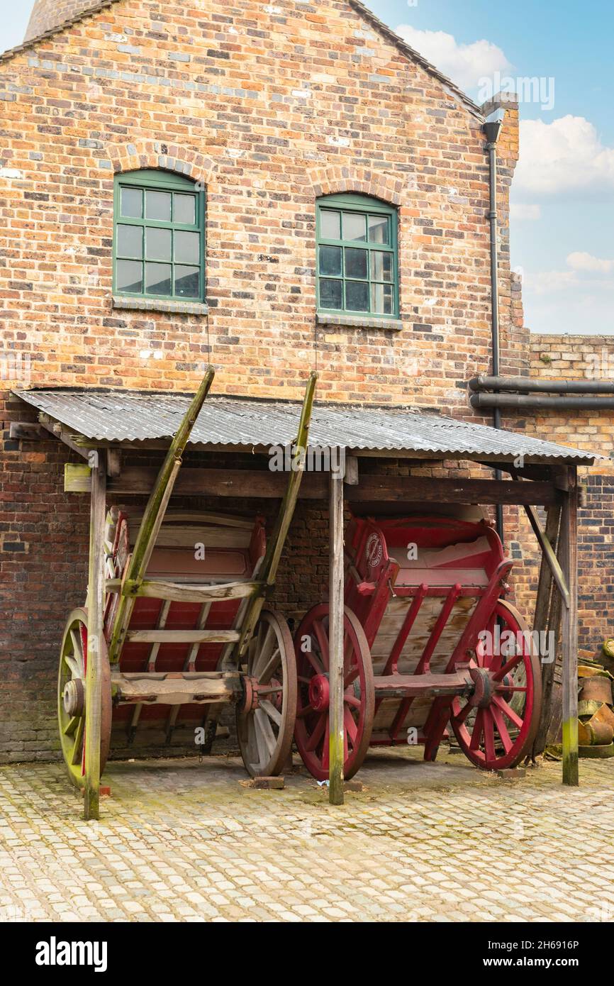 old wooden horse drawn carts at Gladstone Pottery Museum, Longton