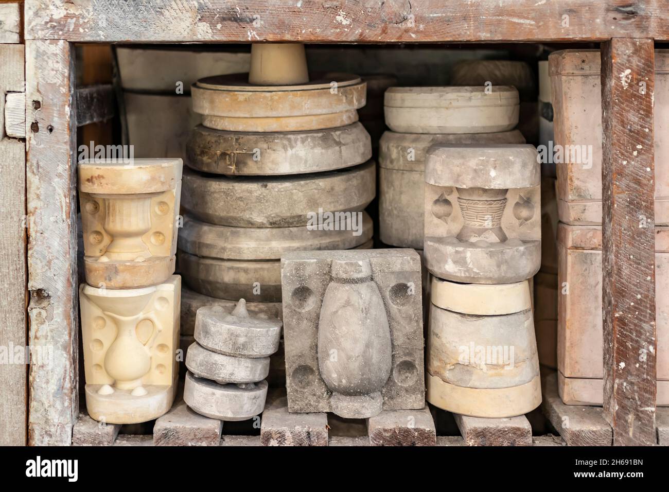 Ceramic Molds On Racks In Factory. Stock Photo, Picture and